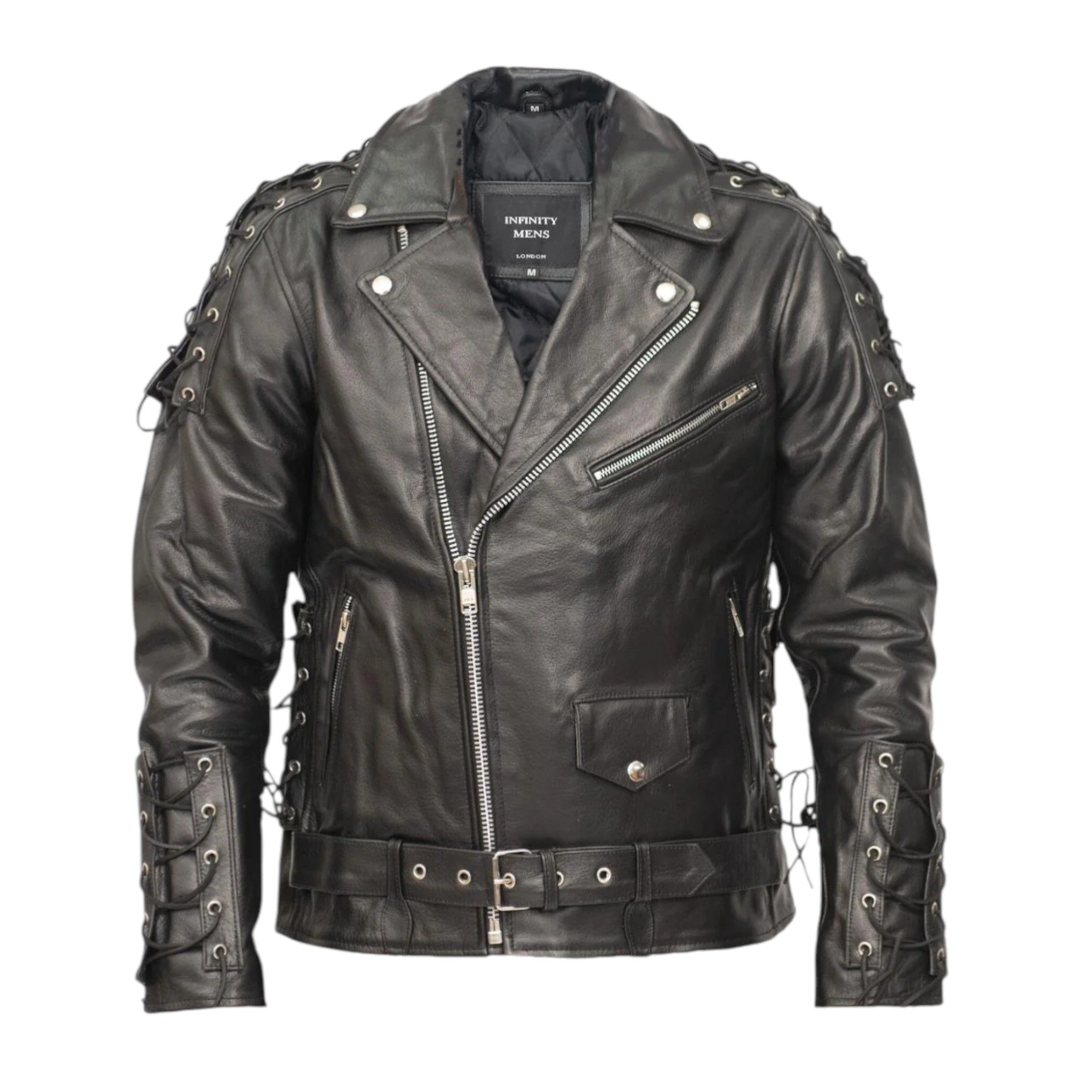 Infinity Leather Men's   Black  Vintage Brando Leather Biker Jacket-Sandwich in Size 5XL, BrandAlley