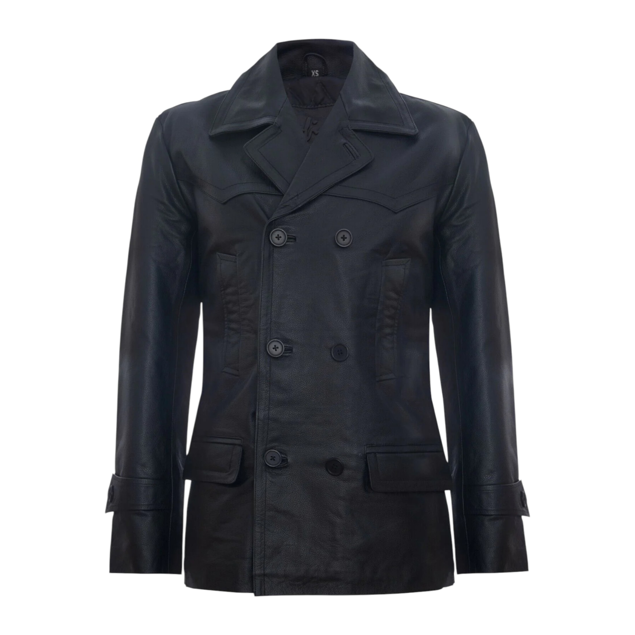 Infinity Leather Men's   Black  Leather Cowhide German Peacoat-Epping in Size 4XL, BrandAlley