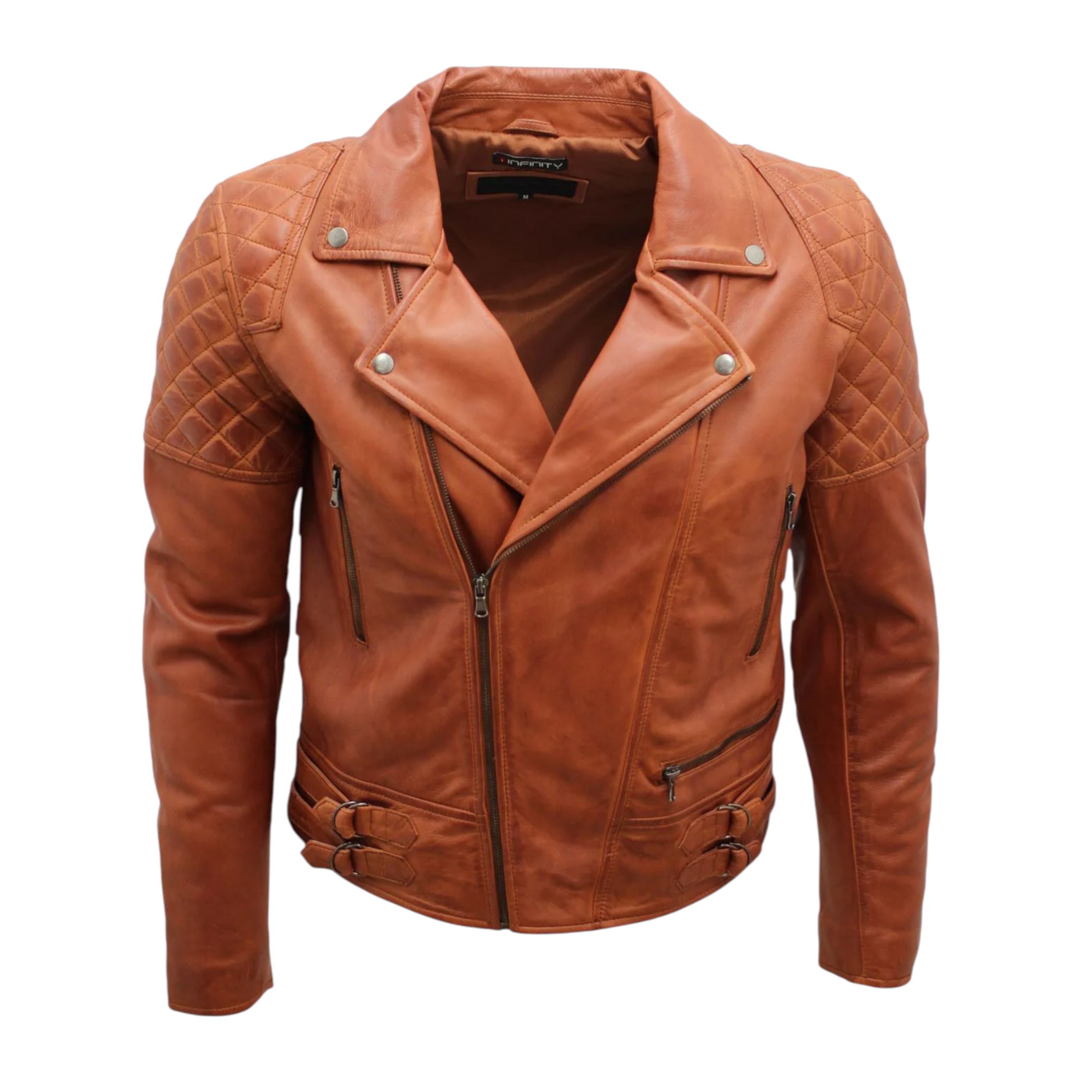 Infinity Leather Men's   Brown  Quilted Tan Leather Biker Jacket-Stonehouse in Size 3XL, BrandAlley
