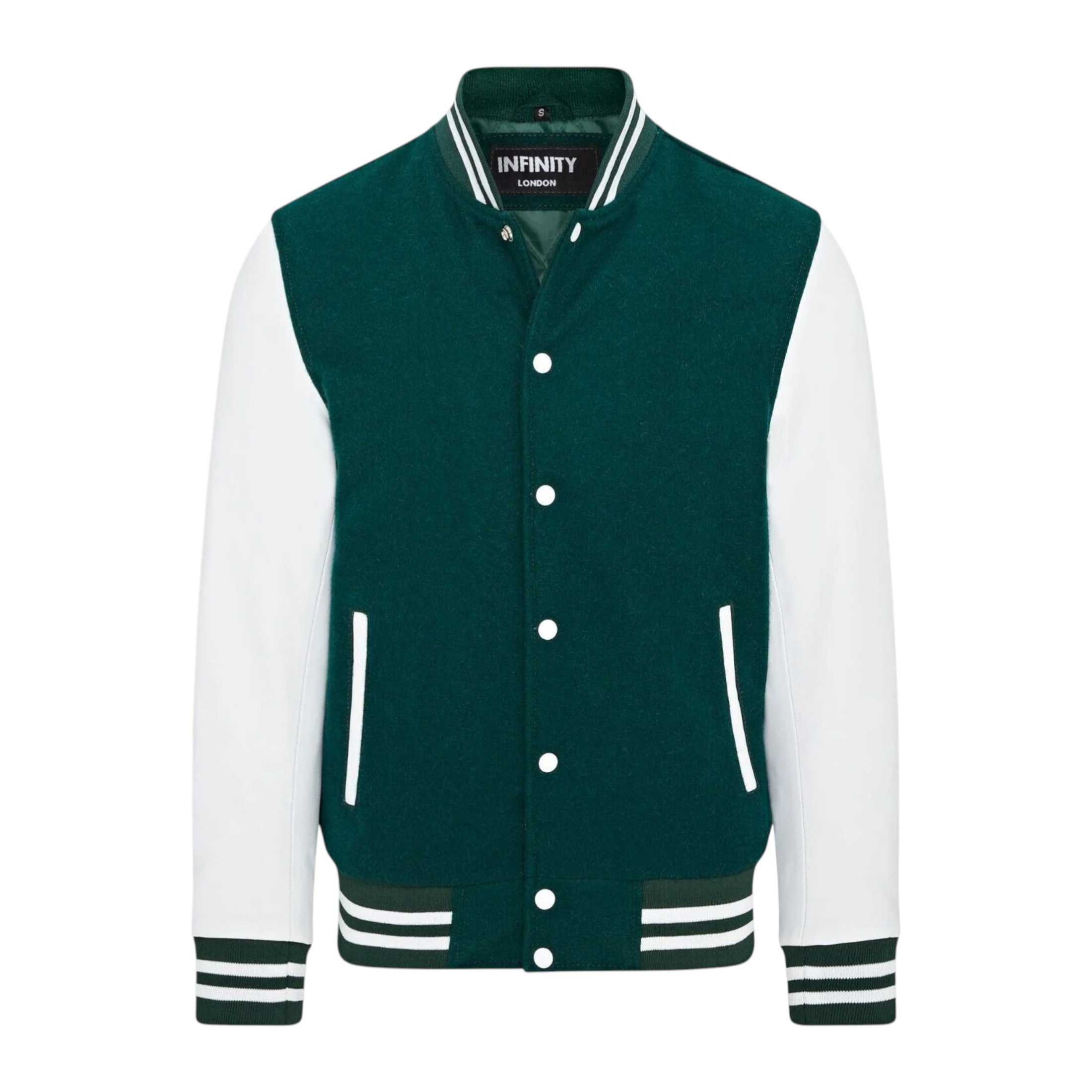 Infinity Leather Men's  Letterman Baseball Wool Green/White Leather Varsity Bomber Jacket - Wallingford in Size 5XL, BrandAlley