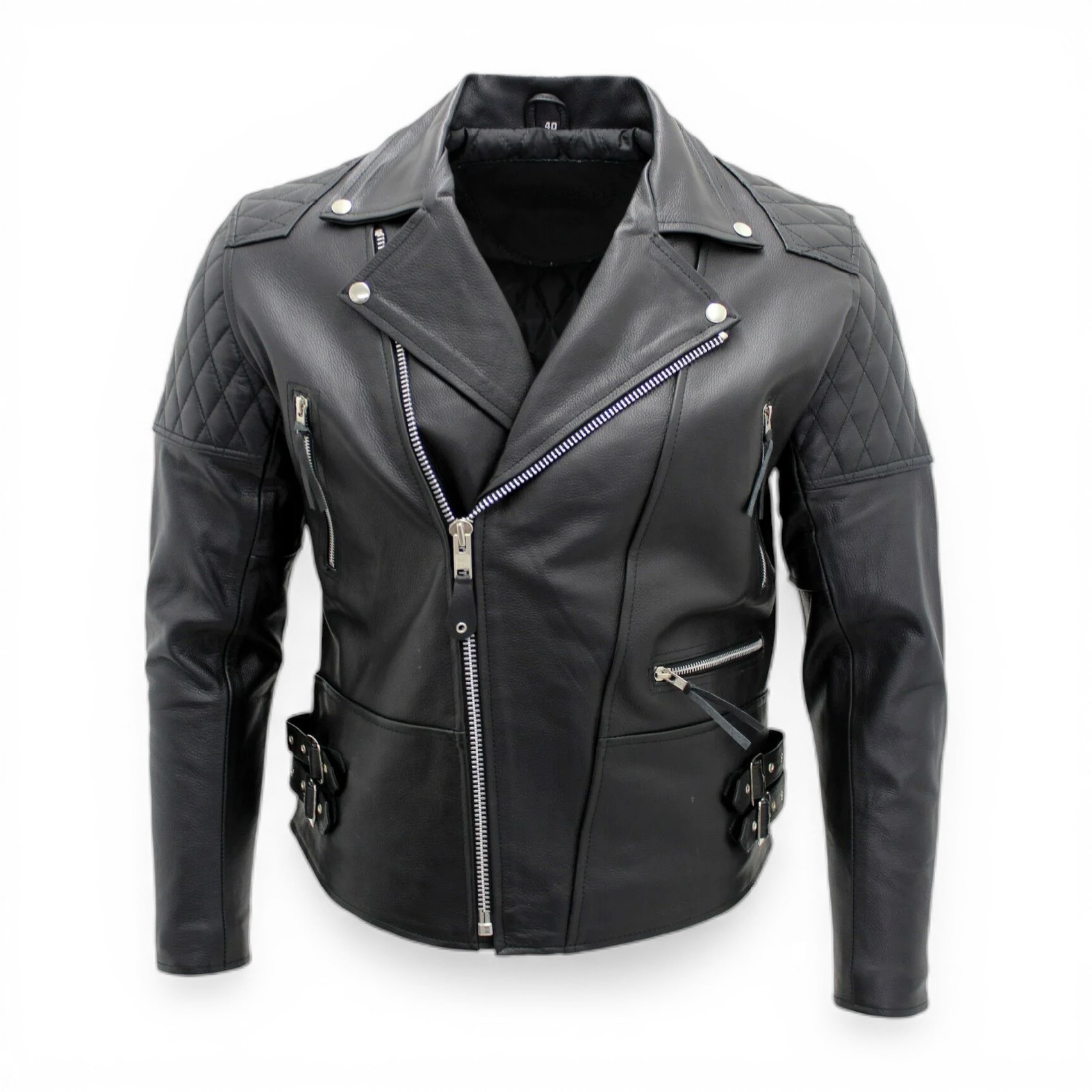 Infinity Leather Men's   Brando Cowhide Black Leather Biker Jacket-Stotfold in Size L, BrandAlley