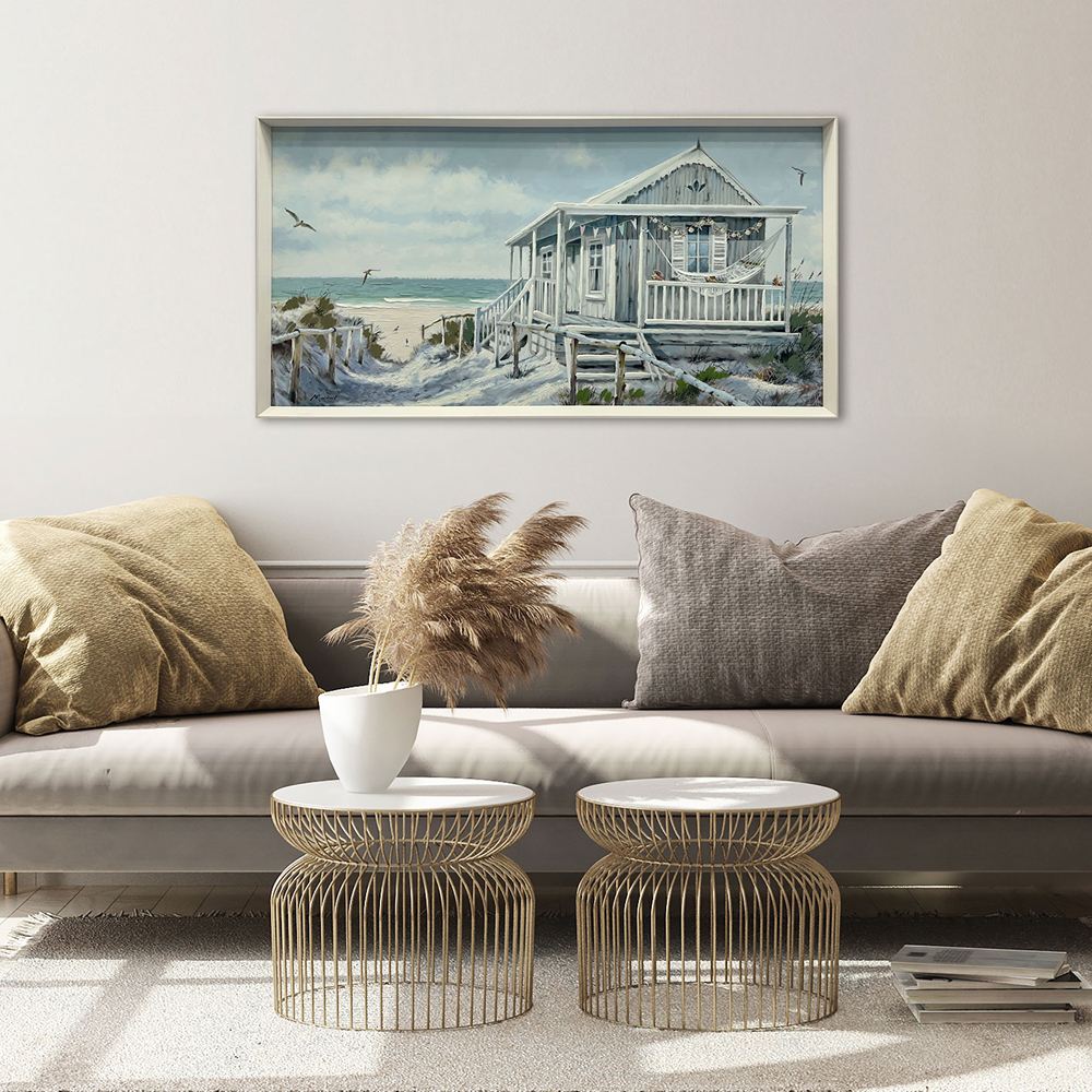 Richard Macneil   'Beach Cabin' Framed Hand Painted Canvas 50x100cms , BrandAlley