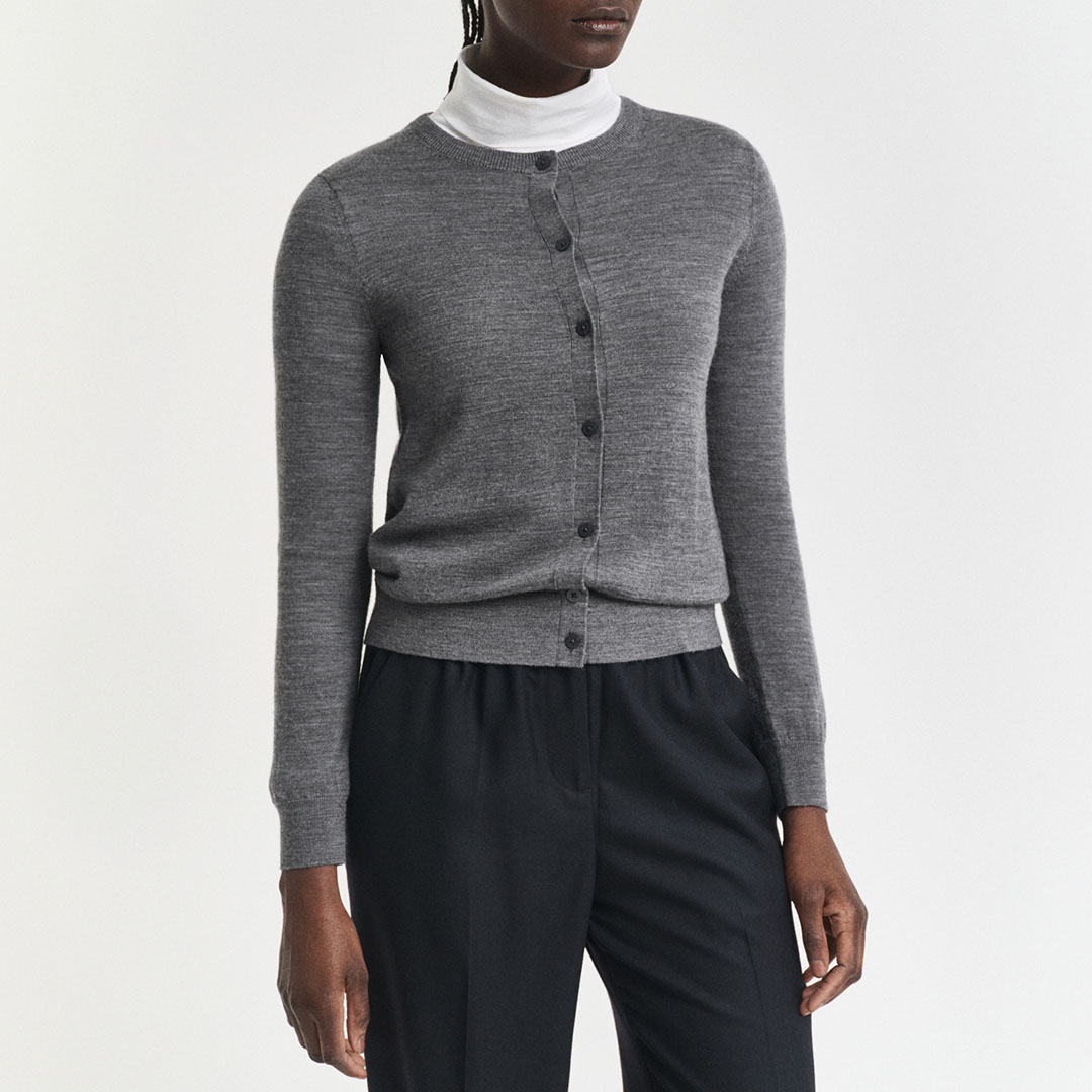 Gant Women's    Grey Extra Fine Merino Wool Cardigan in Size XXL, BrandAlley