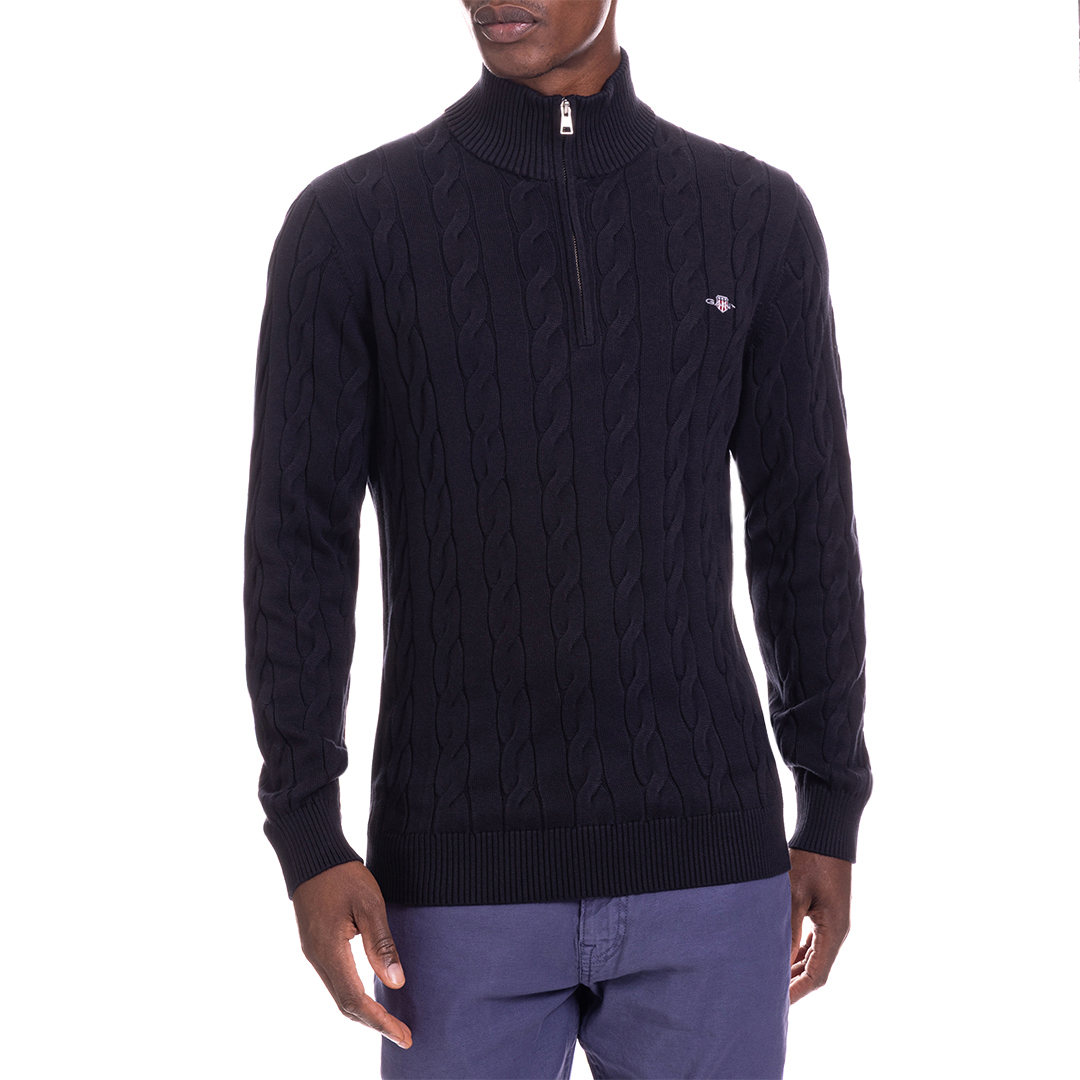 Gant Men's  Navy Cable Knit Half-Zip Jumper in Size L, BrandAlley