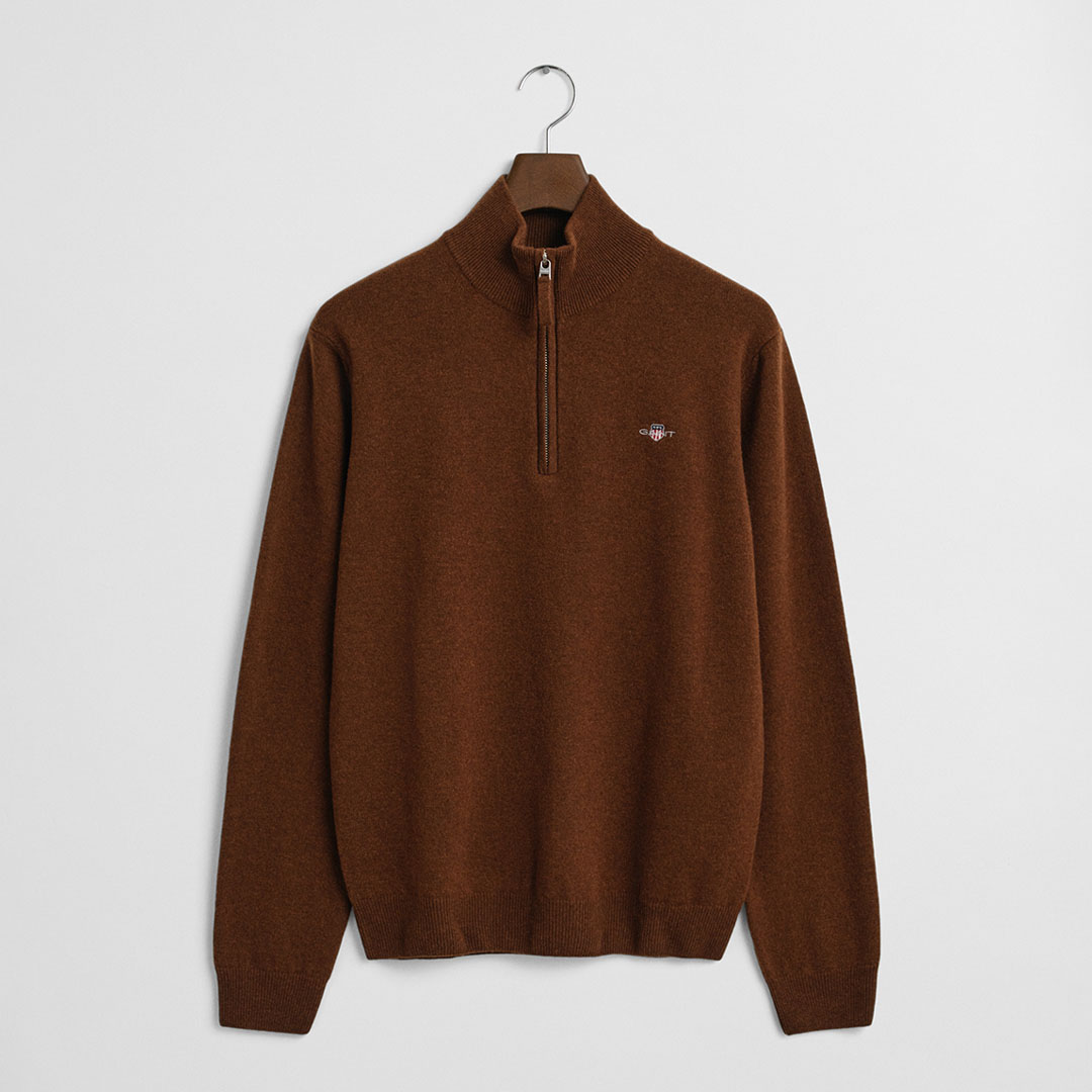Gant Men's  Brown Superfine Lambswool Half Zip Jumper in Size XXL, BrandAlley