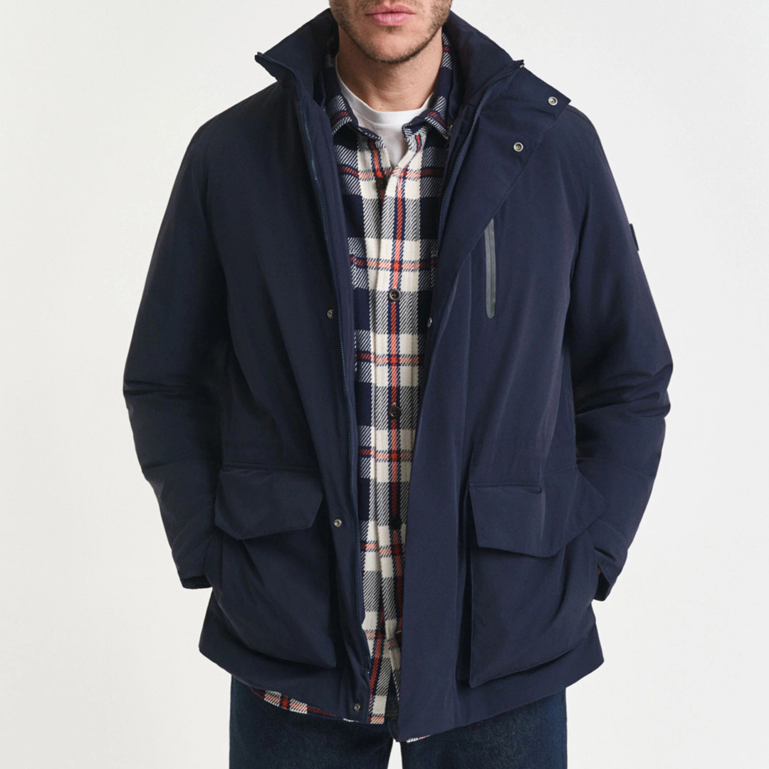 Gant Men's   Blue Navy Double Mid Length Jacket in Size L, BrandAlley