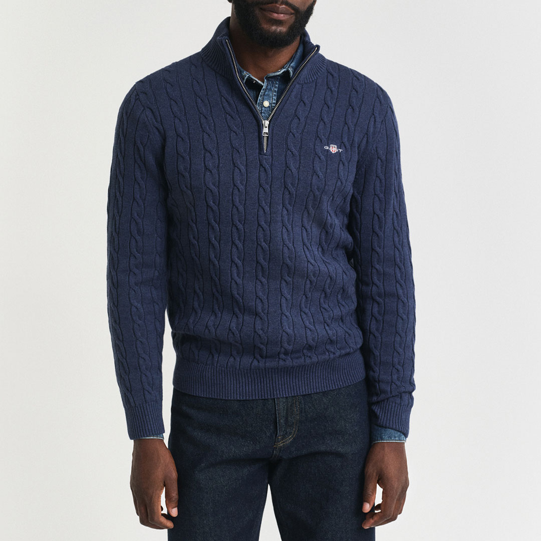Gant Men's  Navy Cotton Cable Knit Half Zip Jumper in Size M, BrandAlley