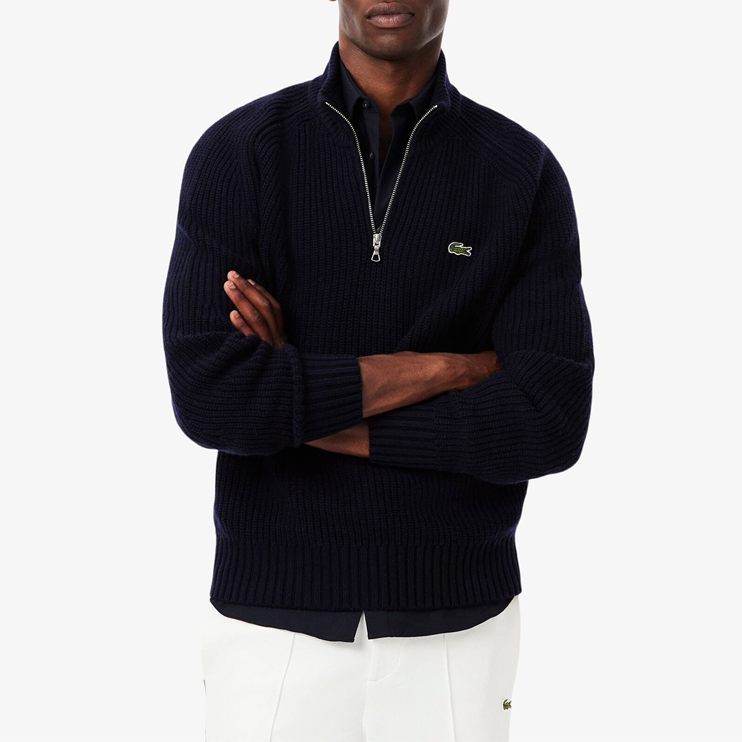 Lacoste Men's   Navy Wool Half Zip Sweatshirt in Size XL, BrandAlley
