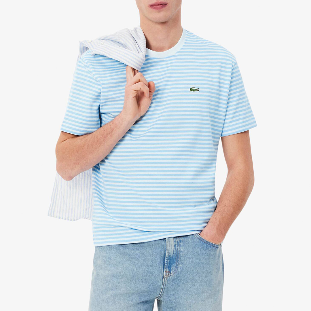 Lacoste Men's  Blue and White Striped T-Shirt in Size 4XL, BrandAlley