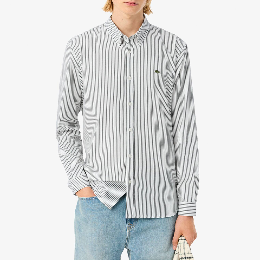 Lacoste Men's    White/Navy Stripe Shirt in Size S/M, BrandAlley