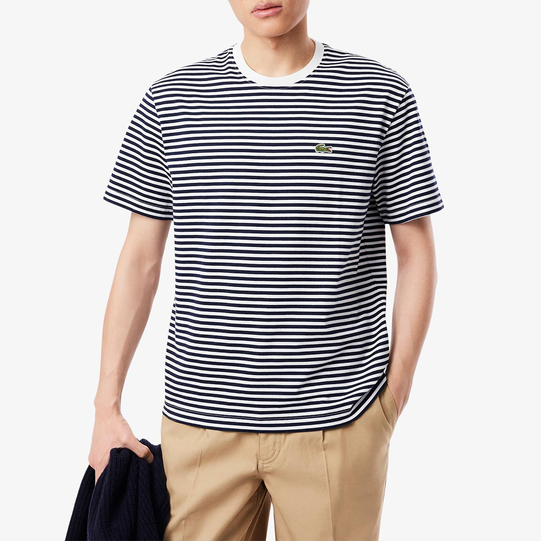 Lacoste Men's    Navy And White Striped T-Shirt in Size 4XL, BrandAlley