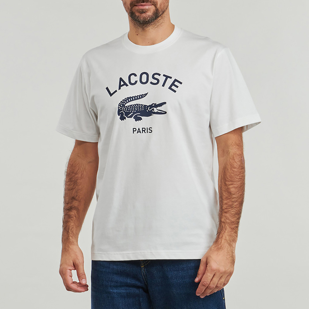 Lacoste Men's   White Graphic Logo T-Shirt in Size XS, BrandAlley