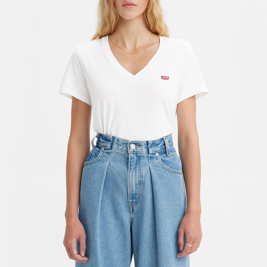 Levi's Women's   White Cotton V Neck T-Shirt in Size M, BrandAlley