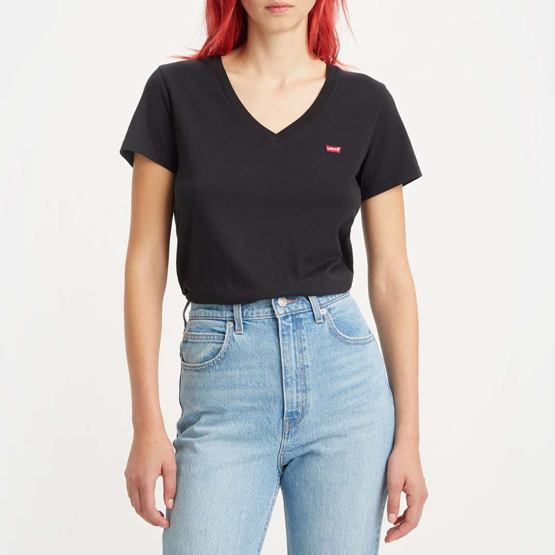 Levi's Women's   Black Cotton V Neck T-Shirt in Size M, BrandAlley