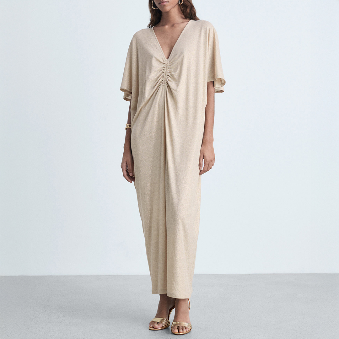 Mango Women's  Lurex dress with gathered neckline in Size S, BrandAlley
