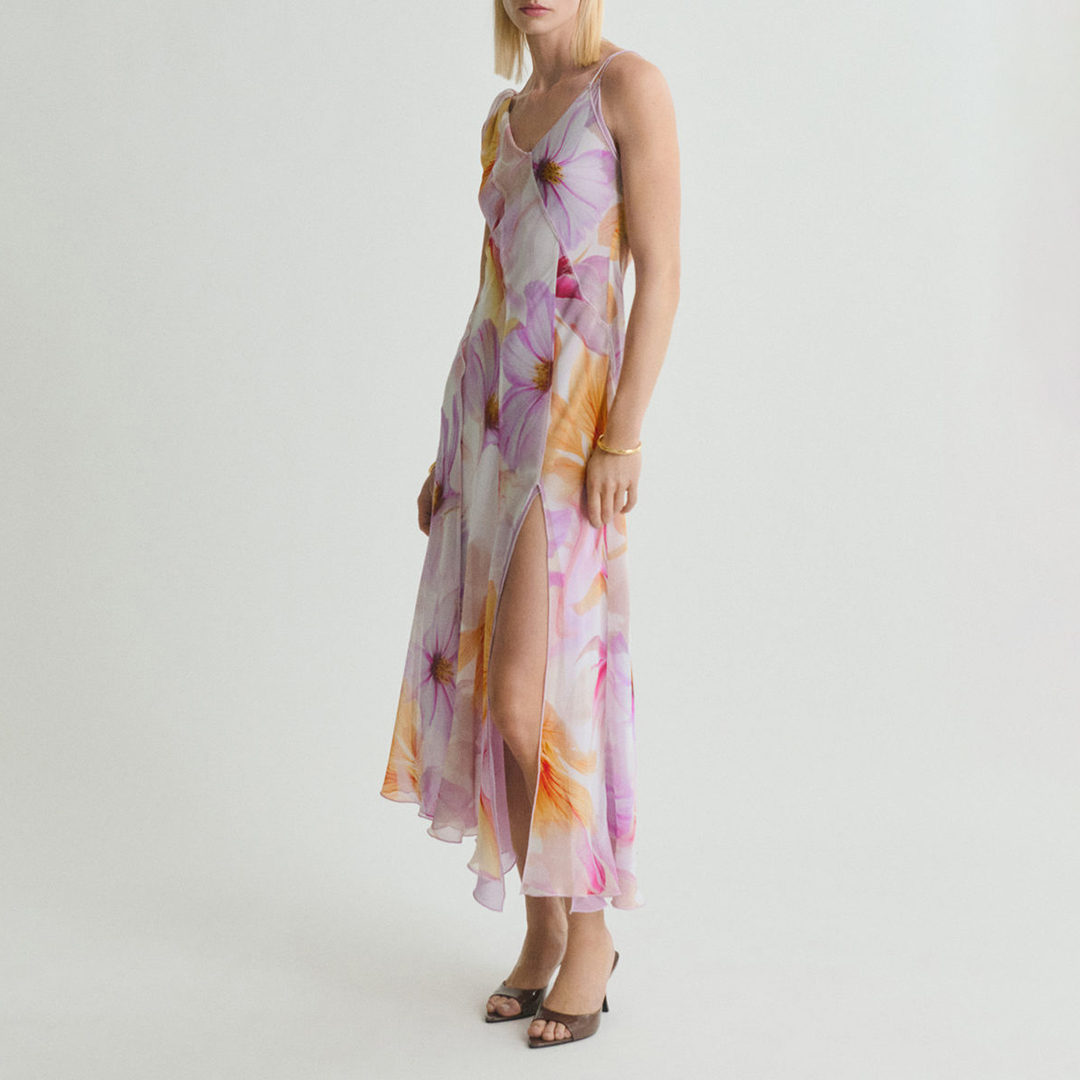 Mango Women's   Floral Print Dress With Asymmetrical Straps in Size S, BrandAlley