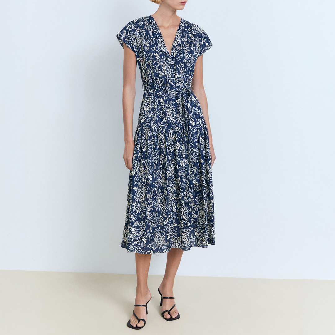 Mango Women's  Paisley flared dress with belt in Size XS, BrandAlley
