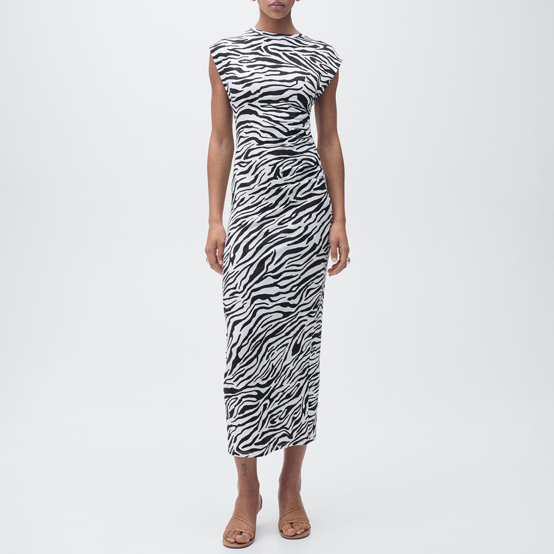 Mango Women's   Zebra Print fitted Midi Dress in Size XS, BrandAlley