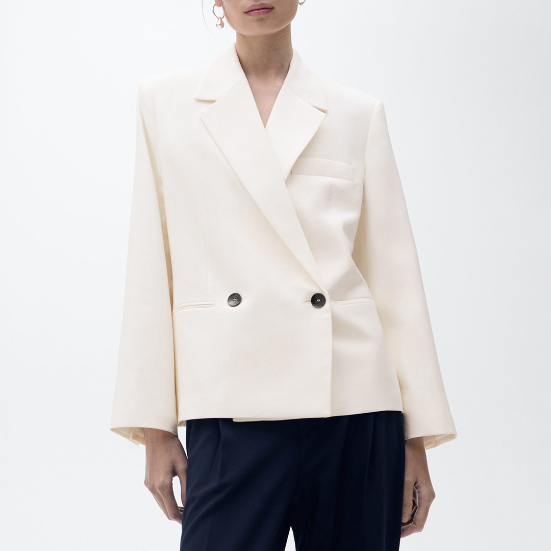 Mango Women's   White Contrasting Double Breasted Jacket in Size S, BrandAlley