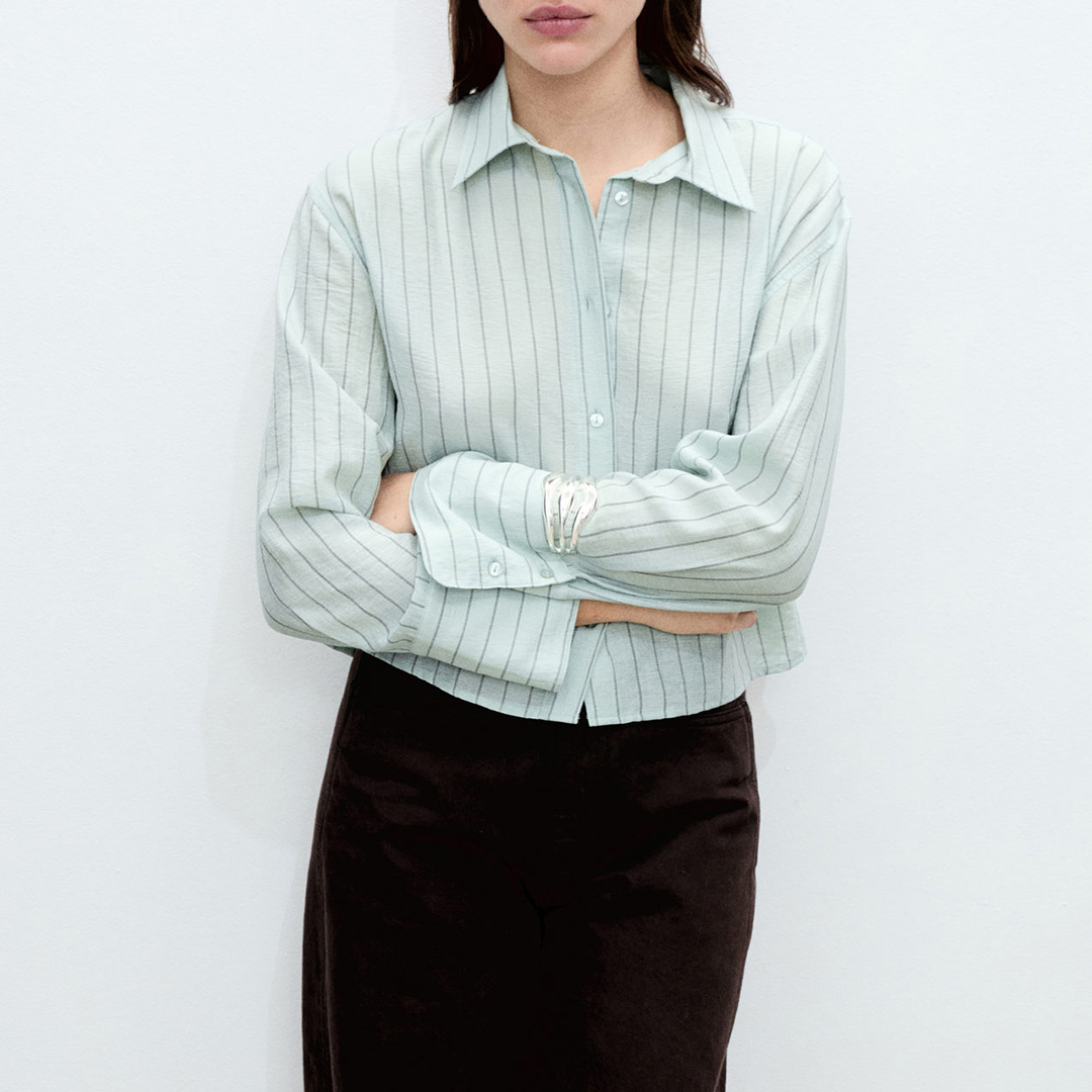 Mango Women's  Striped cropped shirt in Size XL, BrandAlley