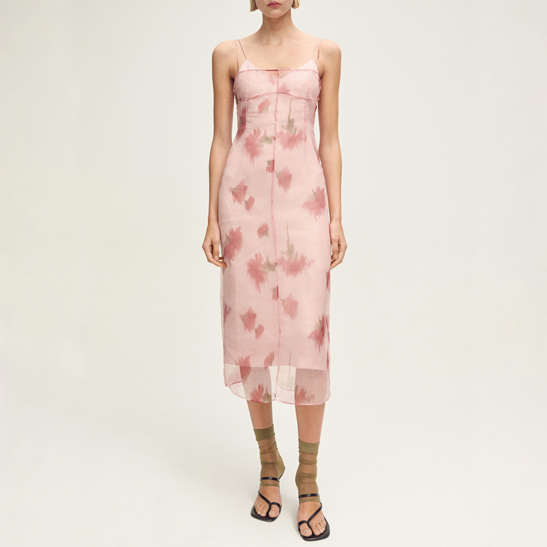 Mango Women's  Pink Floral Print Combined Midi Dress in Size S, BrandAlley