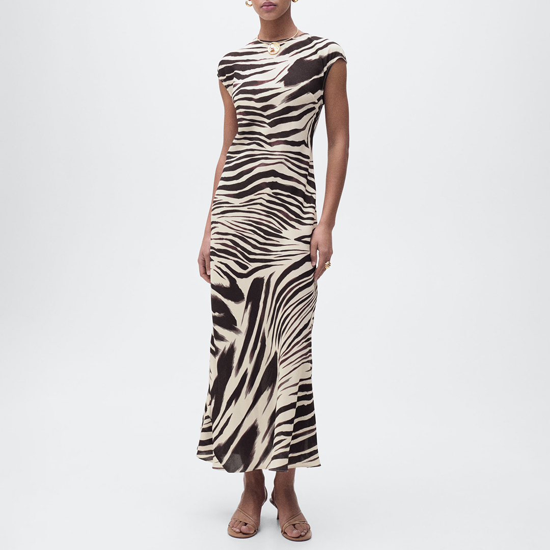 Mango Women's  Zebra-print midi-dress in Size XS, BrandAlley