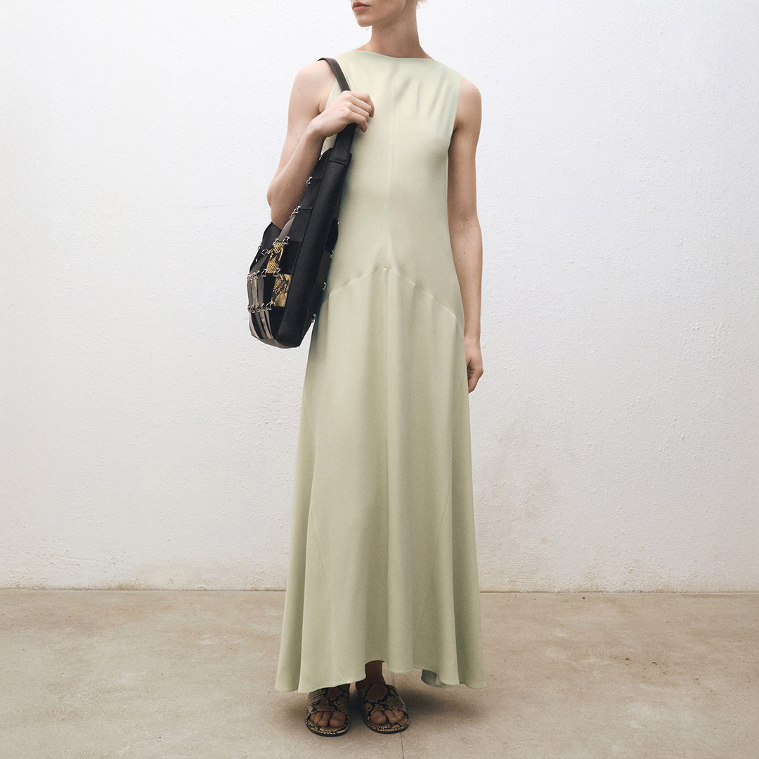 Mango Women's   Green Satin Dress With Back Opening in Size L, BrandAlley