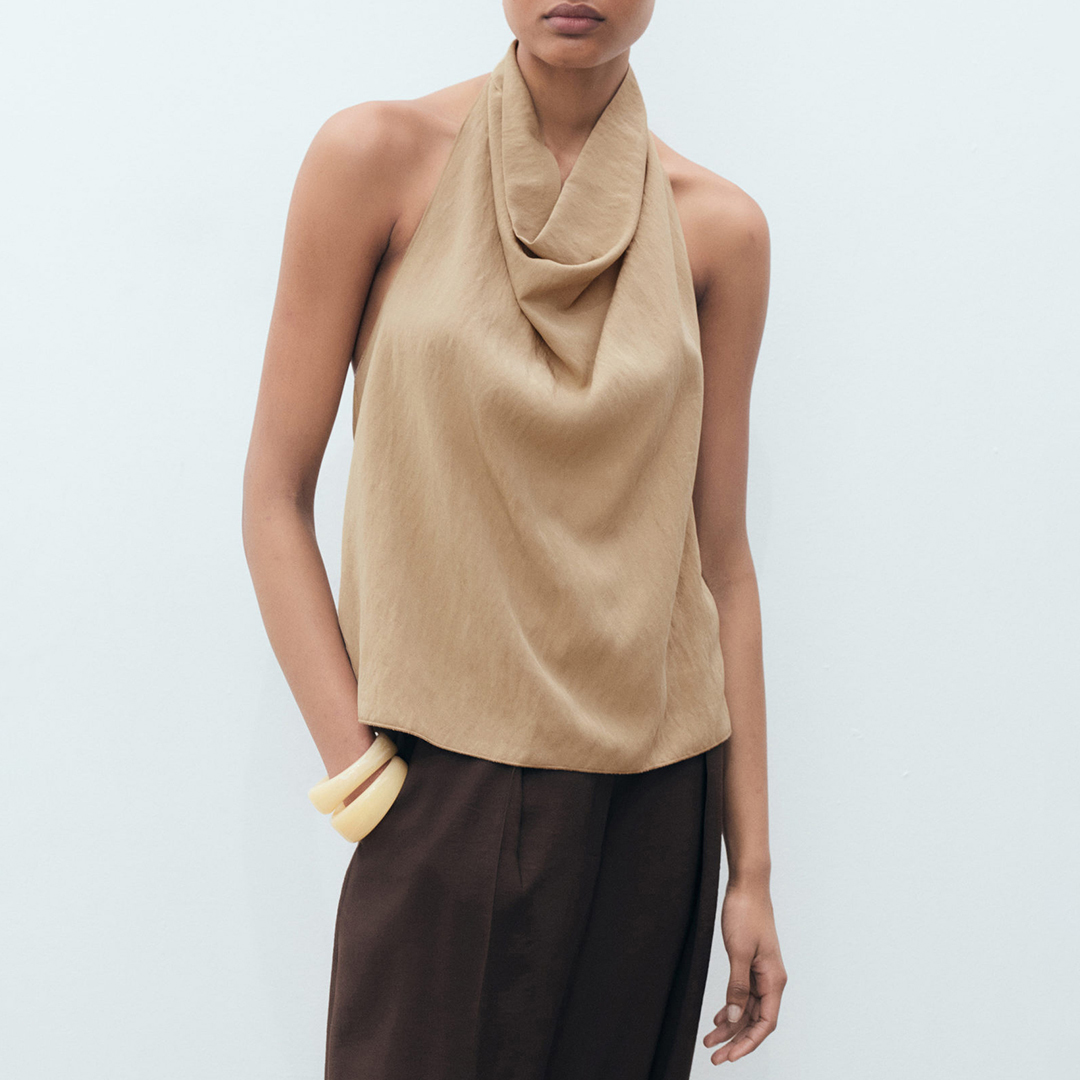 Mango Women's  Lyocell top with draped neck in Size L, BrandAlley