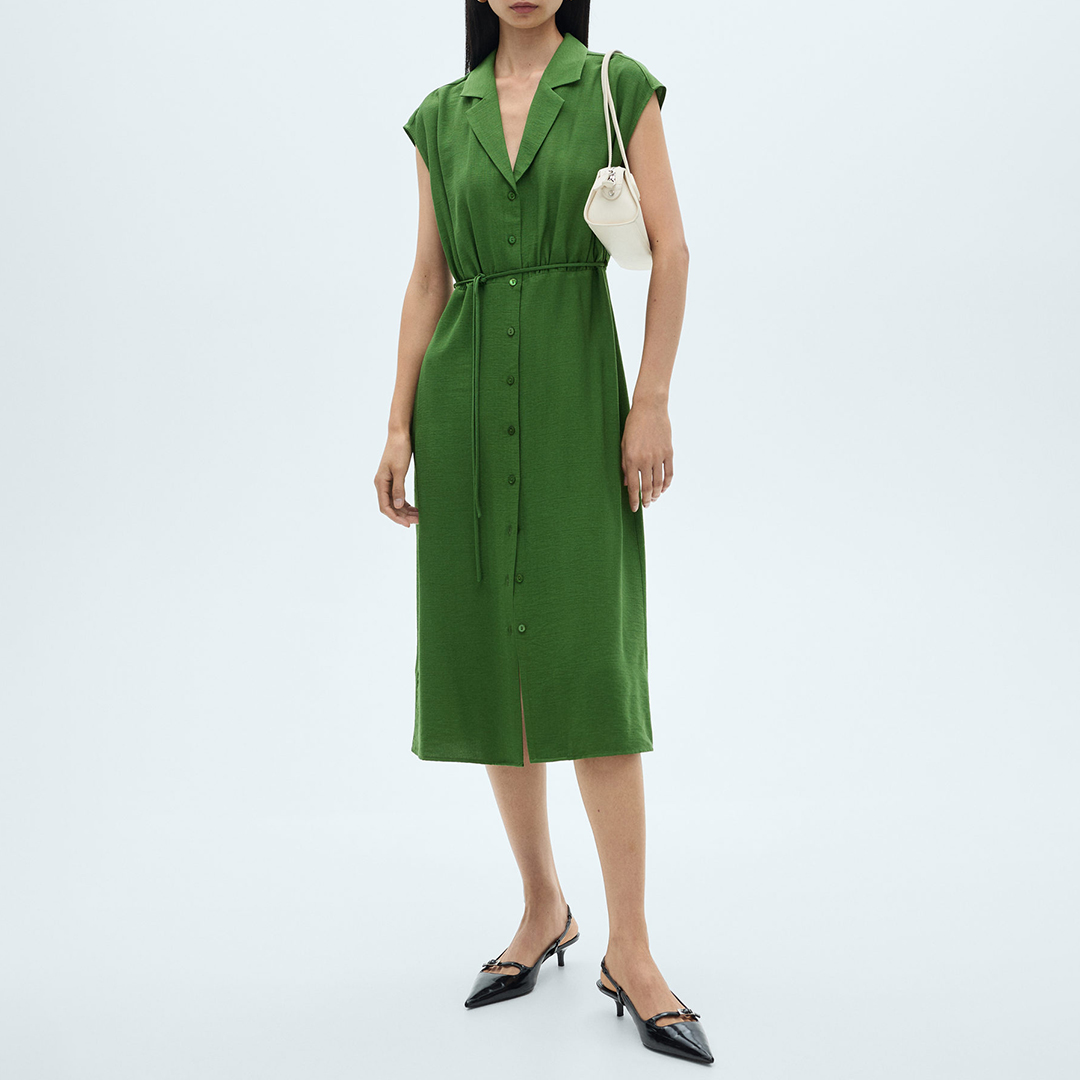 Mango Women's   Green Bow Shirt Dress in Size S, BrandAlley