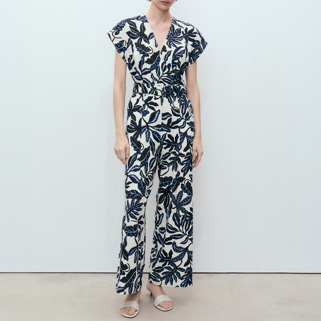 Mango Women's   Printed Linen Jumpsuit With Belt in Size M, BrandAlley
