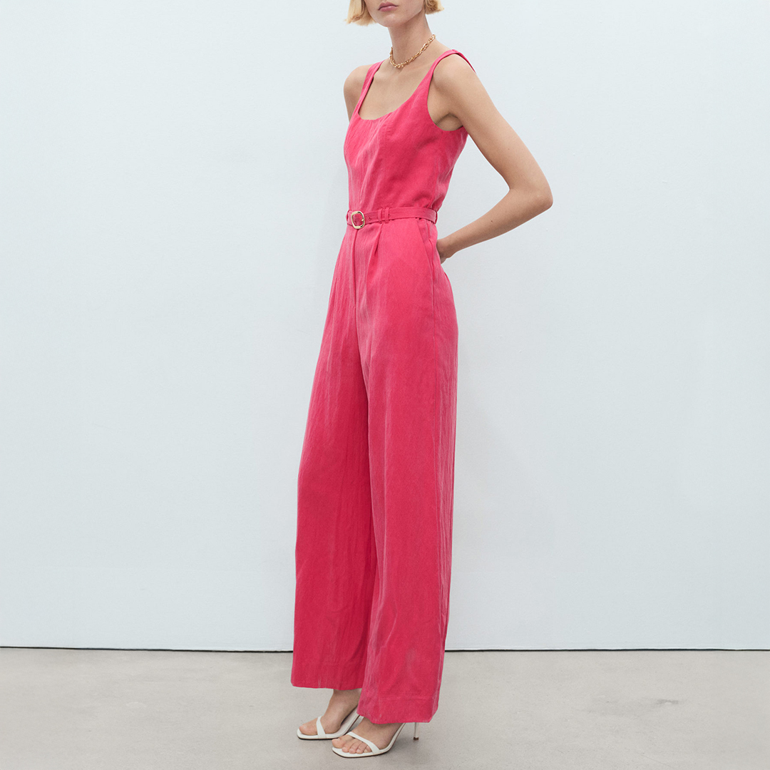 Mango Women's  Pink Lyocell Belted Jumpsuit in Size L, BrandAlley