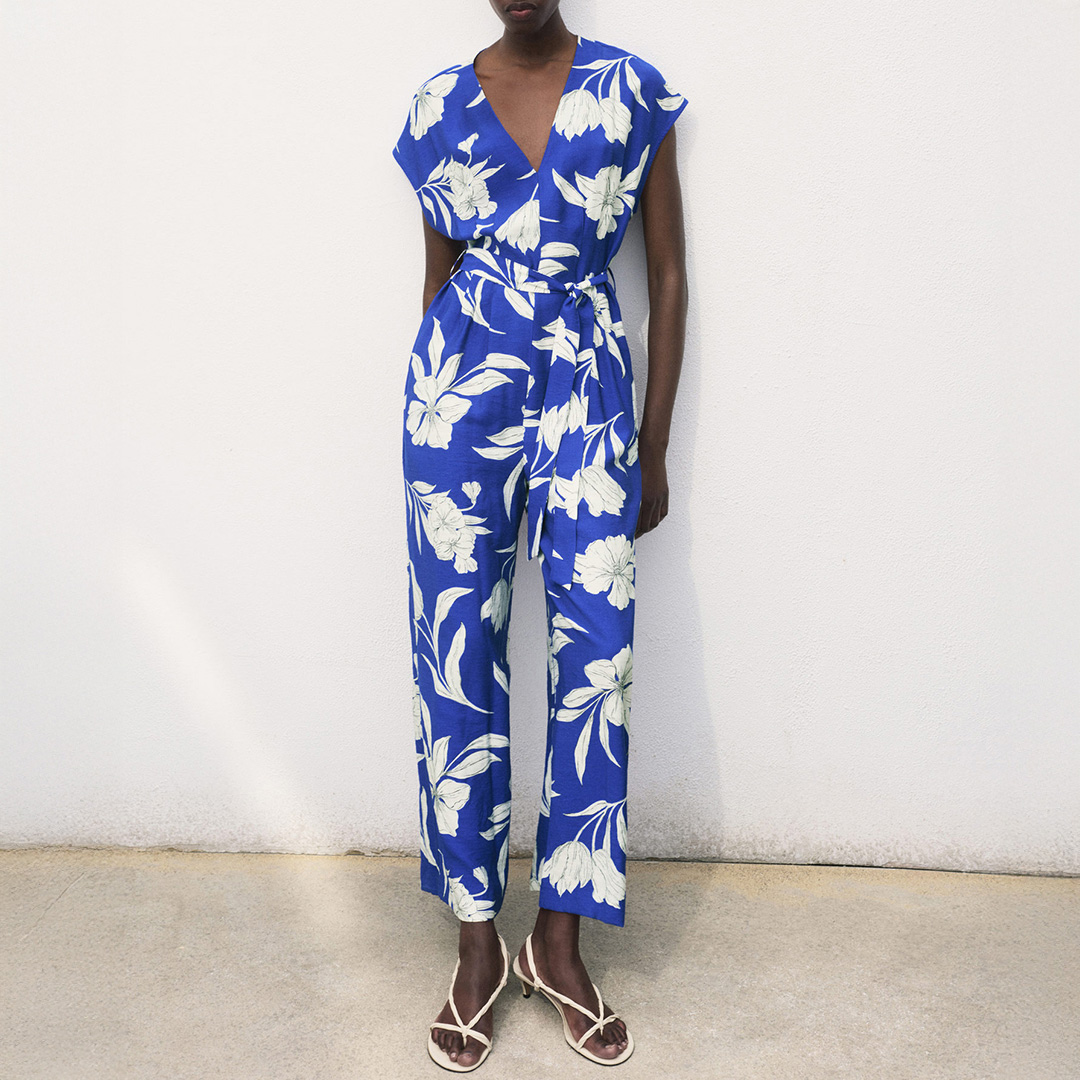 Mango Women's   Printed Long Jumpsuit With Belt in Size L, BrandAlley