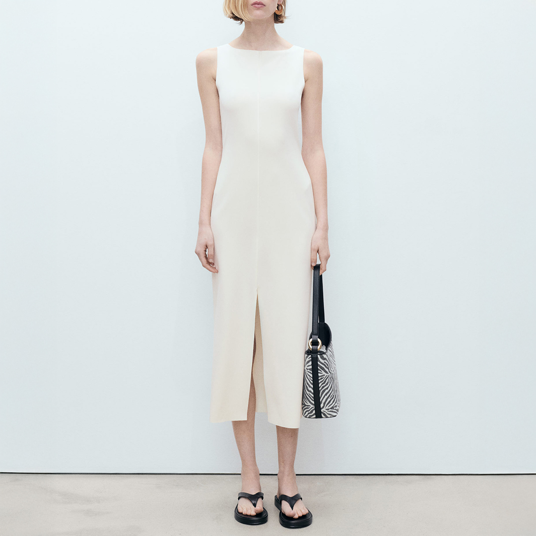 Mango Women's   Cream Boat Neck Knitted Midi Dress in Size M, BrandAlley