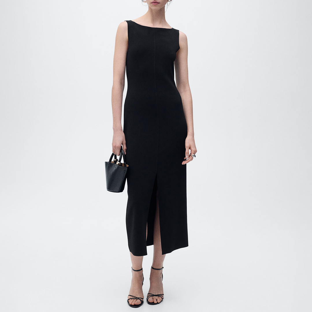 Mango Women's  Black Boat Neck Knitted Dress in Size XS, BrandAlley