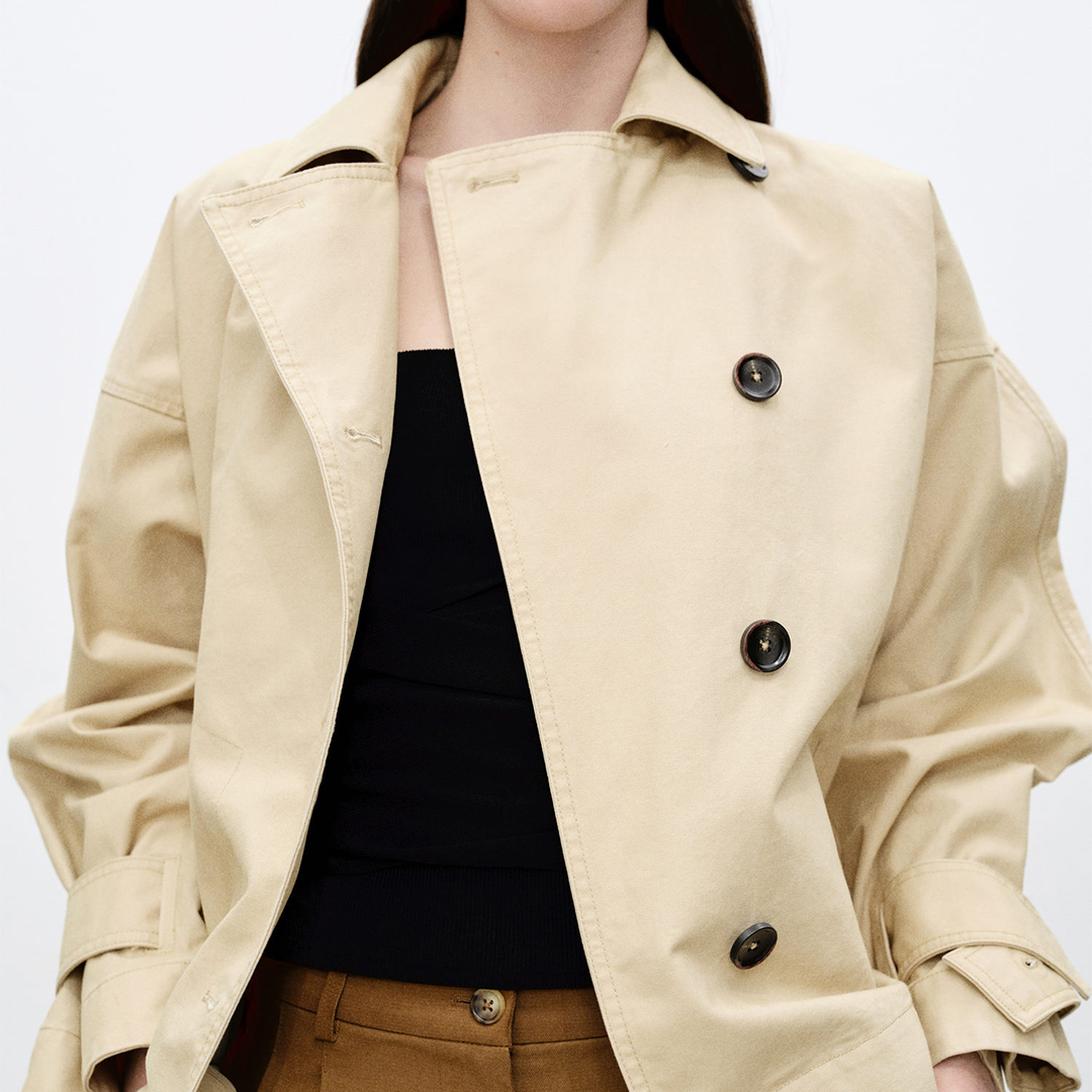 Mango Women's    Beige Cotton Short Trench in Size M, BrandAlley