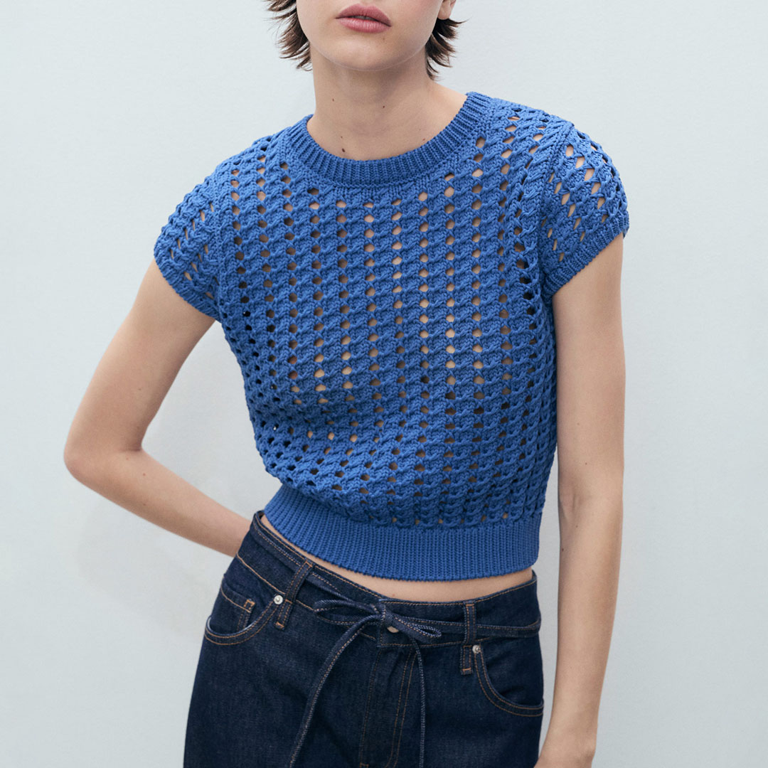 Mango Women's  Short-sleeved crochet sweater in Size S, BrandAlley