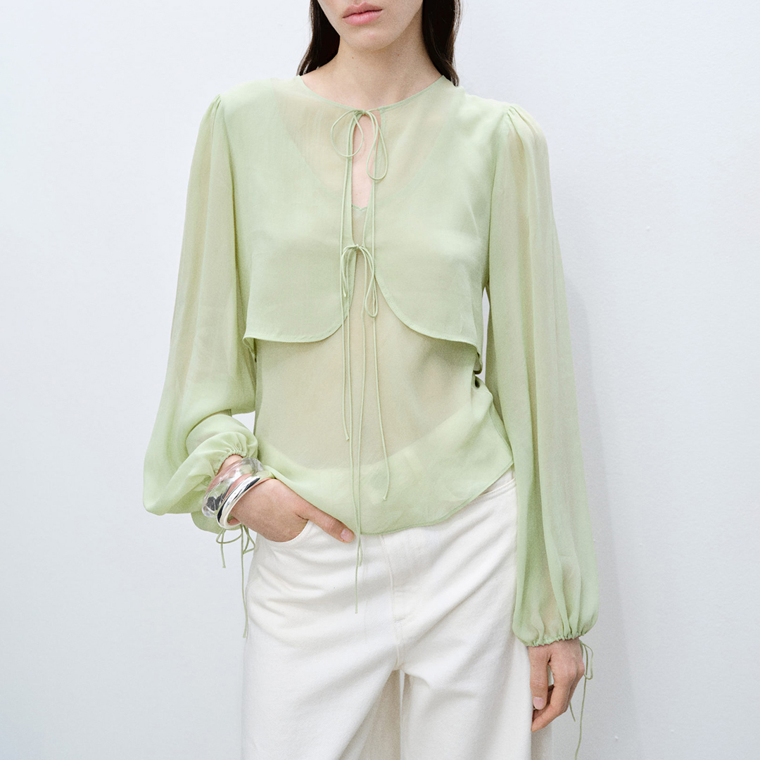 Mango Women's  Combined blouse with bow detail in Size S, BrandAlley
