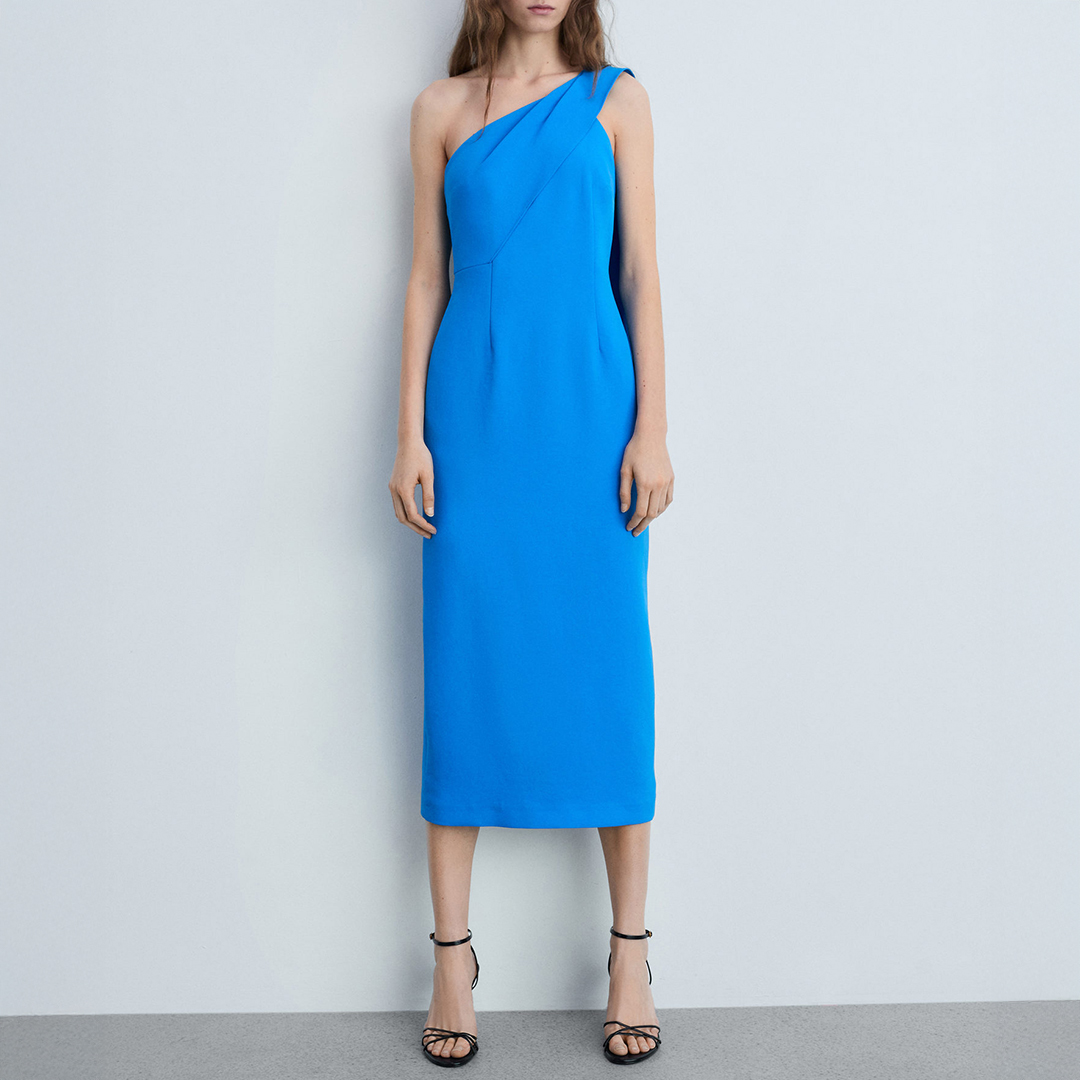 Mango Women's  Blue Asymmetrical Bow Neck Dress in Size XS, BrandAlley