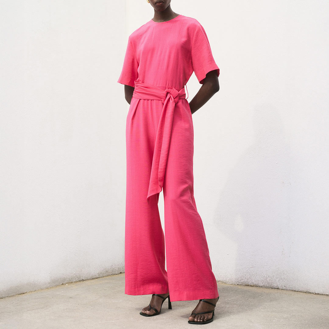 Mango Women's   Pink Straight Leg Belted Jumpsuit in Size XS, BrandAlley
