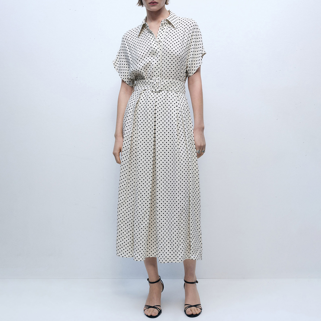 Mango Women's  Polka-dot dress with belt in Size S, BrandAlley