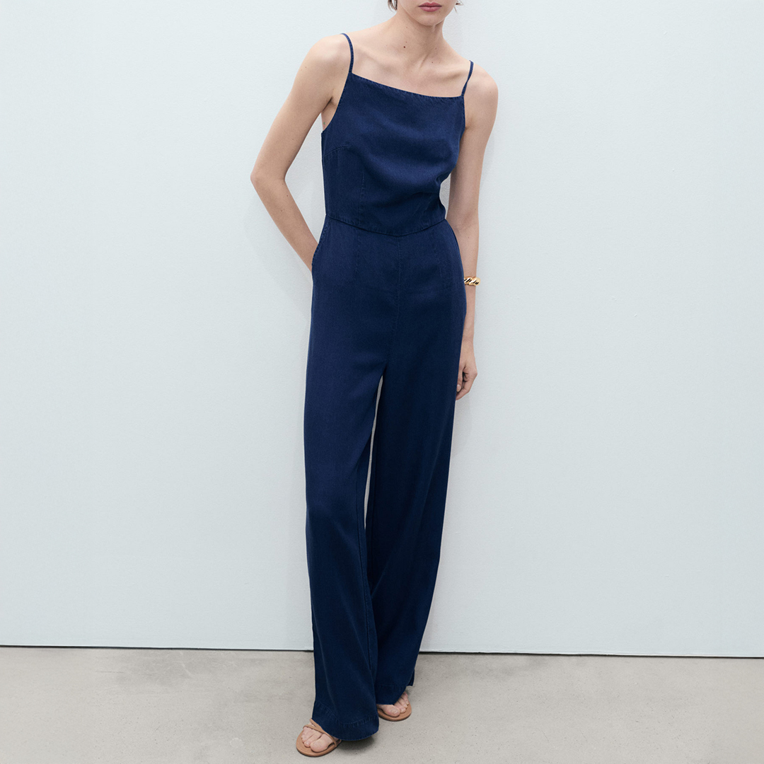Mango Women's  Long denim-effect jumpsuit in Size XL, BrandAlley