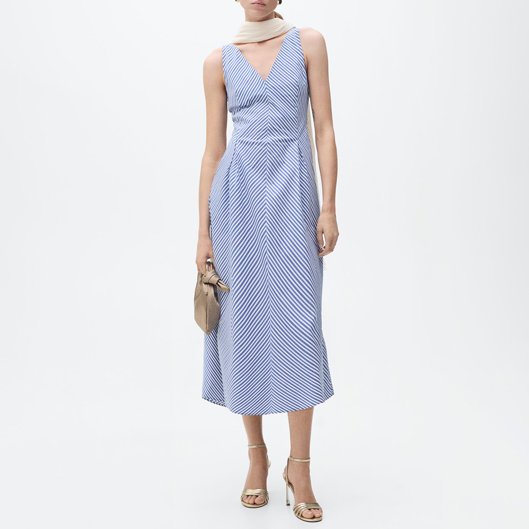 Mango Women's  Striped flared midi-dress in Size S, BrandAlley