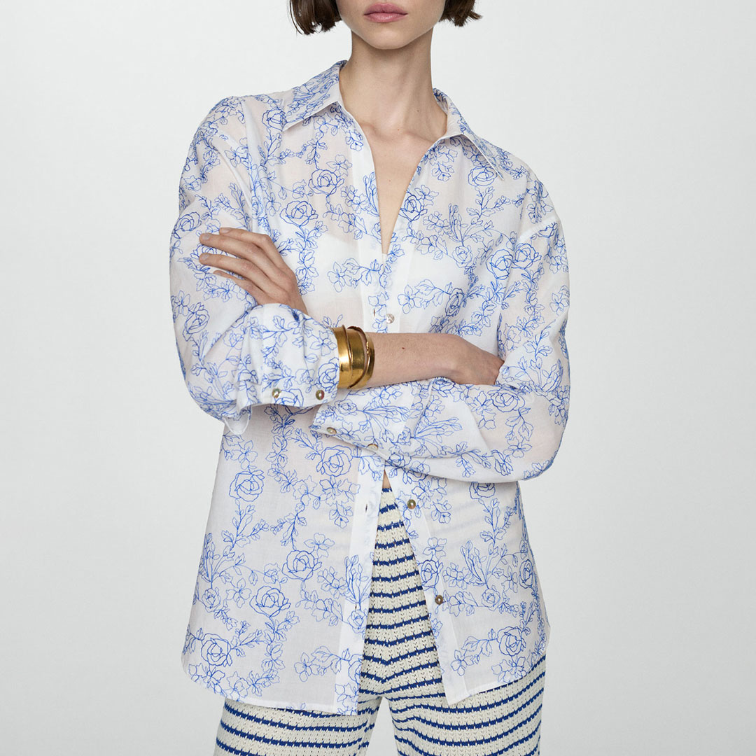 Mango Women's  Blue / Cream Rita Shirt in Size XS, BrandAlley