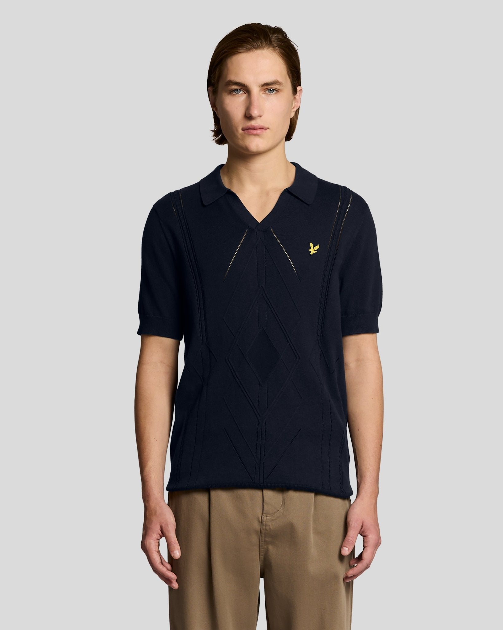 Lyle & Scott Men's  Open Collar Argyle Knitted Polo Shirt in Size S, BrandAlley