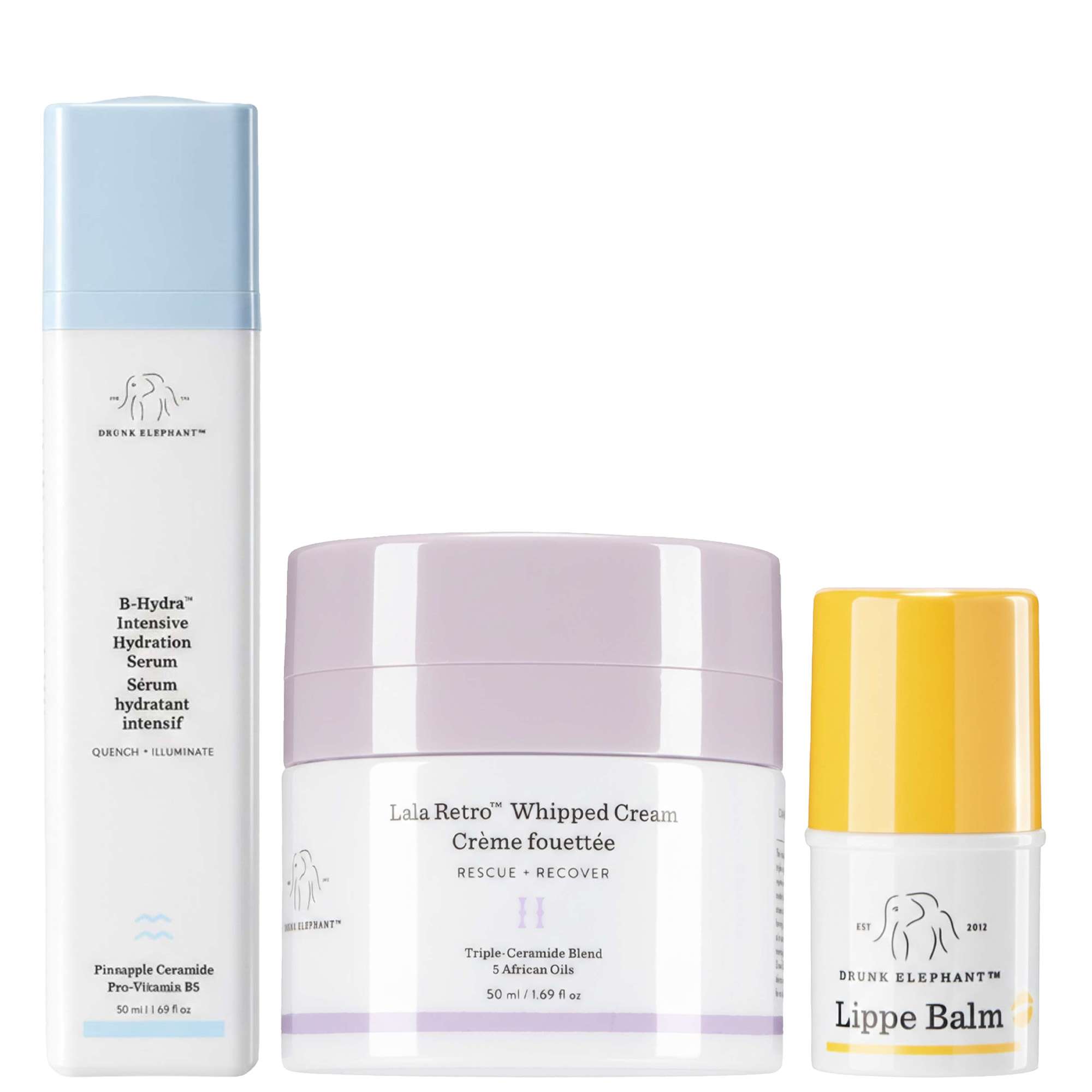Drunk Elephant    Transparent Trio: Hydration Serum 50Ml Lala Retro Whipped Cream 50Ml & Lippe Balm 3.7G , BrandAlley