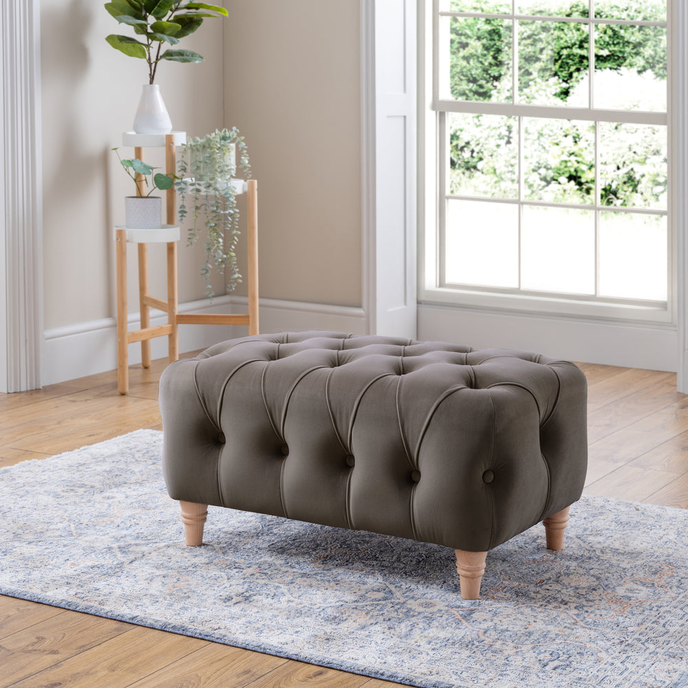 The Great Sofa Company   Soho Footstool Velvet Mushroom in Size Extra Medium, BrandAlley