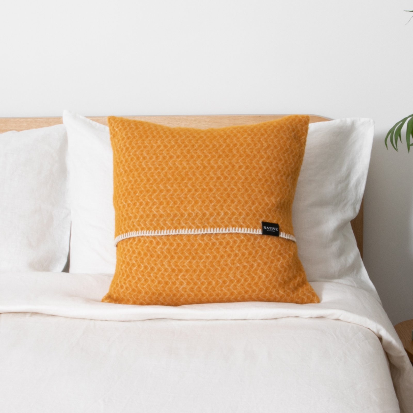 Native    Beige Hoop Mustard Wool Cushion 45X45cm in Size L, BrandAlley