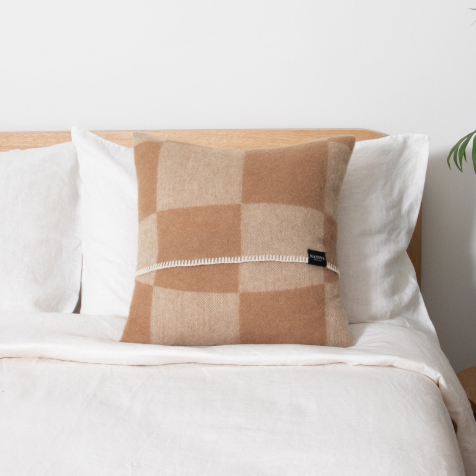 Native   Checkerboard Beige Wool Cushion 45x45cm in Size L, BrandAlley