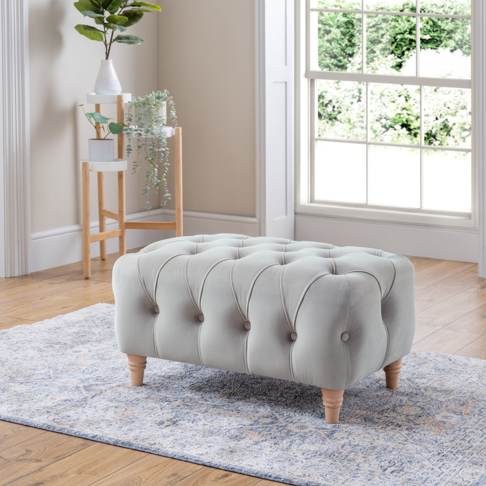 The Great Sofa Company    Silver Soho Footstool Velvet Chalk in Size Extra Medium, BrandAlley