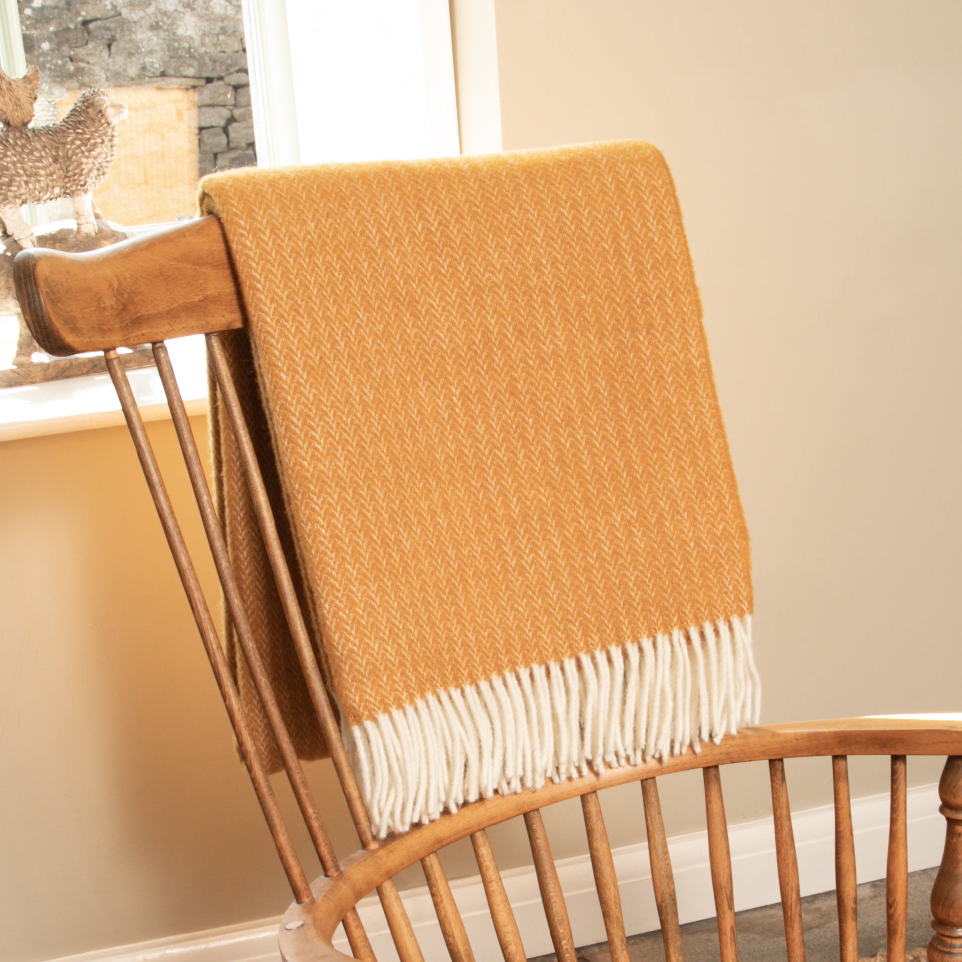 Native   Cable Pattern Mustard Wool Blanket in Size L, BrandAlley